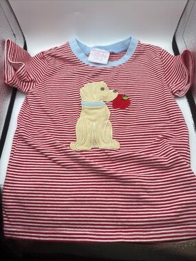 Stitchy Fish 18 months toddler Red & White Striped Puppy Applique Tee